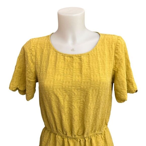 Anthro Broadway & Broome Mustard Silk Crepe Mini Shift Dress Cut Out Back sz 6 - Picture 2 of 11